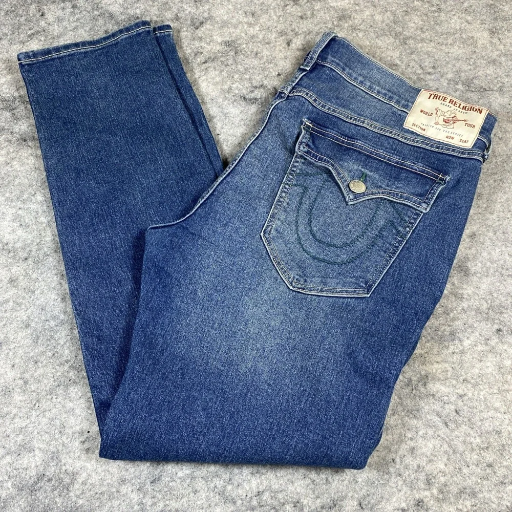 NWT True Religion Rocco Relaxed Skinny Jeans Mens 38x32 Blue Straight Leg Denim